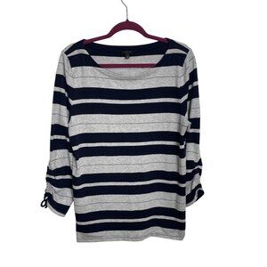 Talbots Striped Nautical Boat Neck Top w/Tie Sleeve Sz Lg Casual*Beachy*Coastal